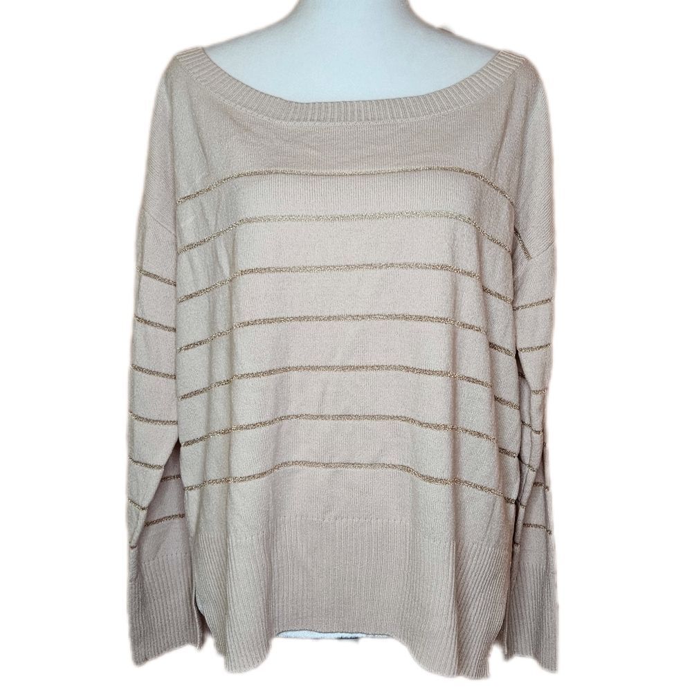 Soho Street Rose Gold Slouchy Sweater Womens Medium Soft Cozy Fall Autumn Stripe